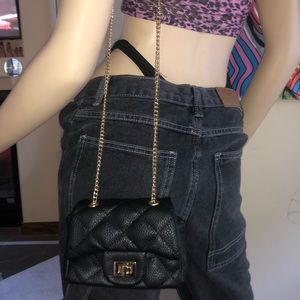 Super cute mini black purse with gold chain
